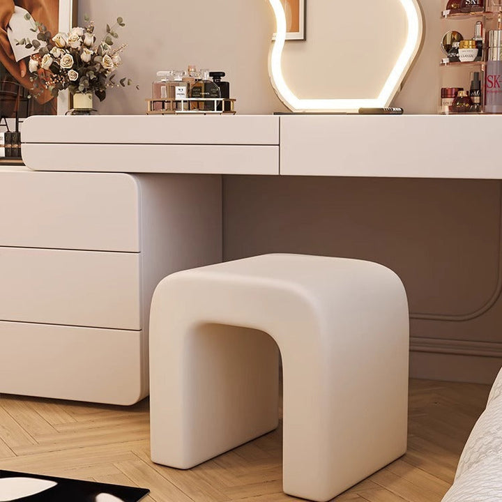 Modern Minimalist Square Arched PU Leather Plywood Frame Vanity Stool For Bedroom
