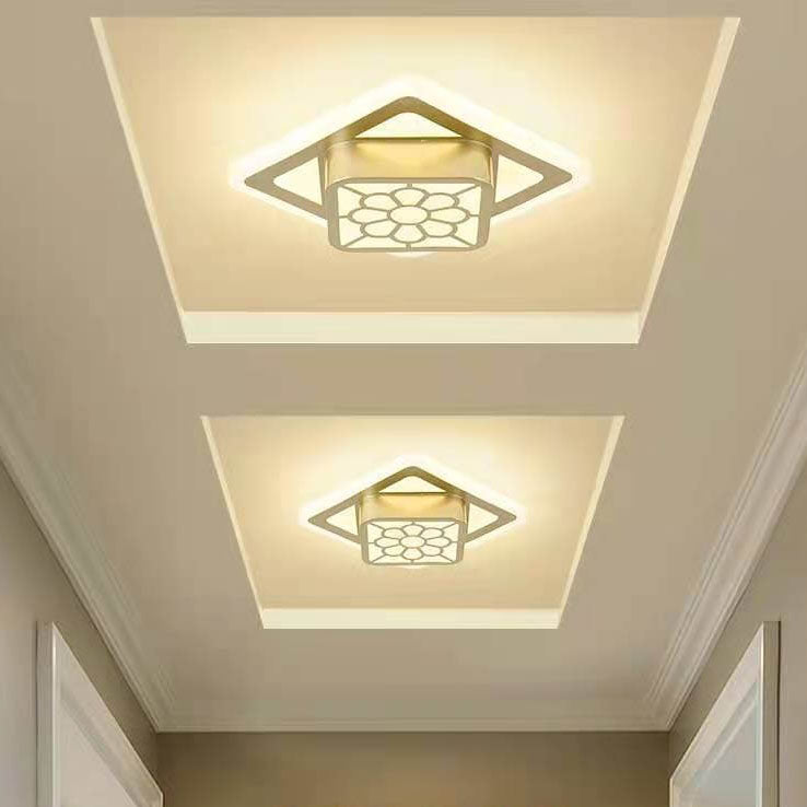 Modern Luxury Floral Square Geometry LED Flush Mount Ceiling Light