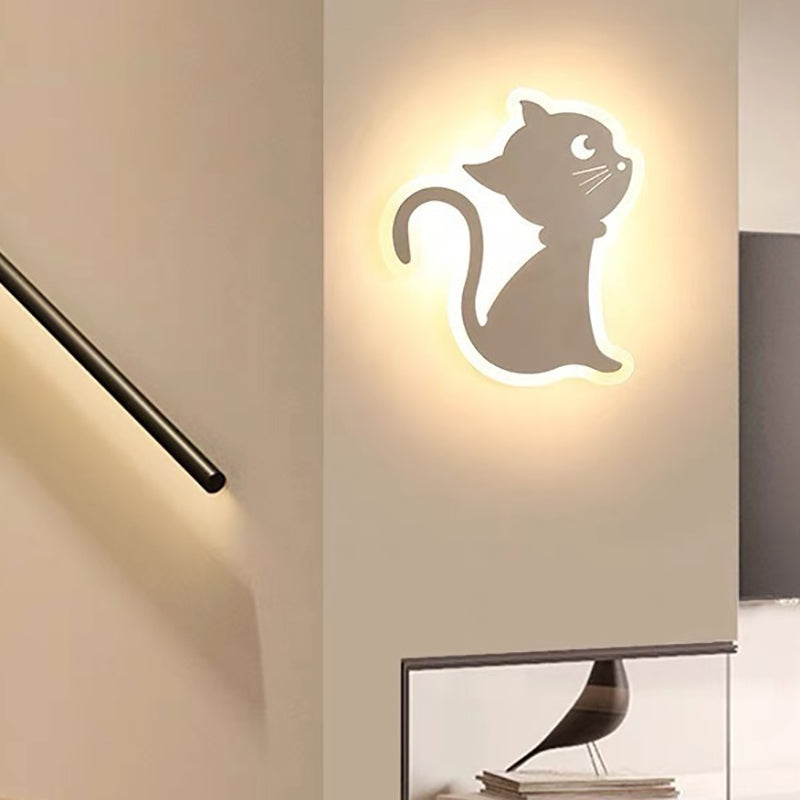 Modern Art Deco Cat-Shaped Acrylic Iron LED Wall Sconce Lamp For Bedroom