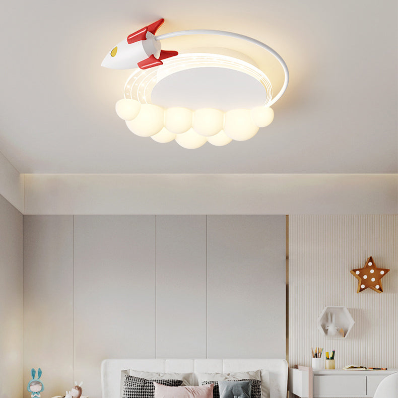 Moderne Art Deco Kinder Eisen PE Rakete Wolke Runde LED Unterputz Deckenleuchte Für Schlafzimmer 