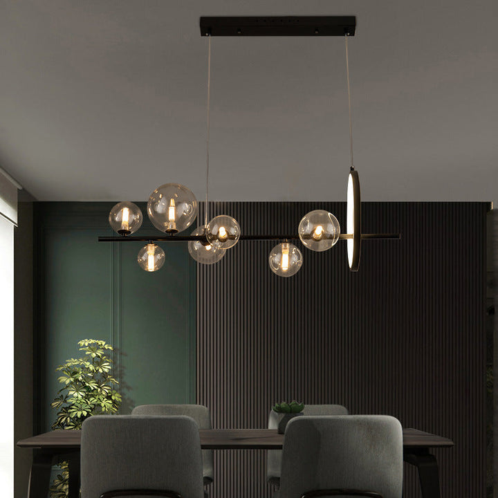 Lustre contemporain scandinave en fer et verre rond sphérique 7/10 lumières pour salle à manger 