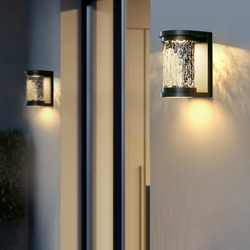 Lampe applique murale LED cylindrique en verre inoxydable solaire étanche de luxe moderne pour patio extérieur 