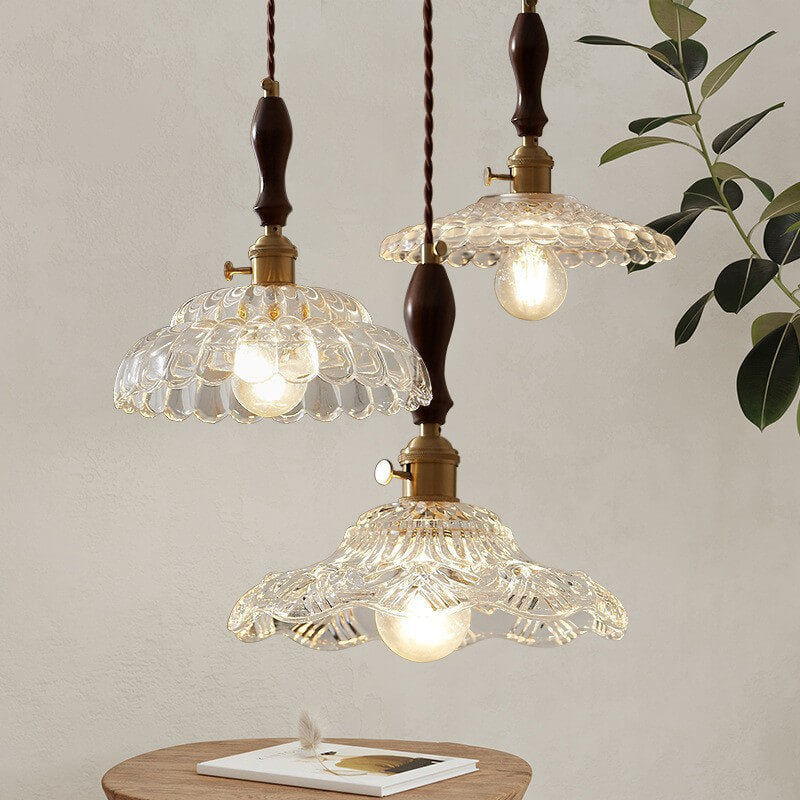 Modern French Minimalist Glass Flower Shape 1-Light Pendant Light