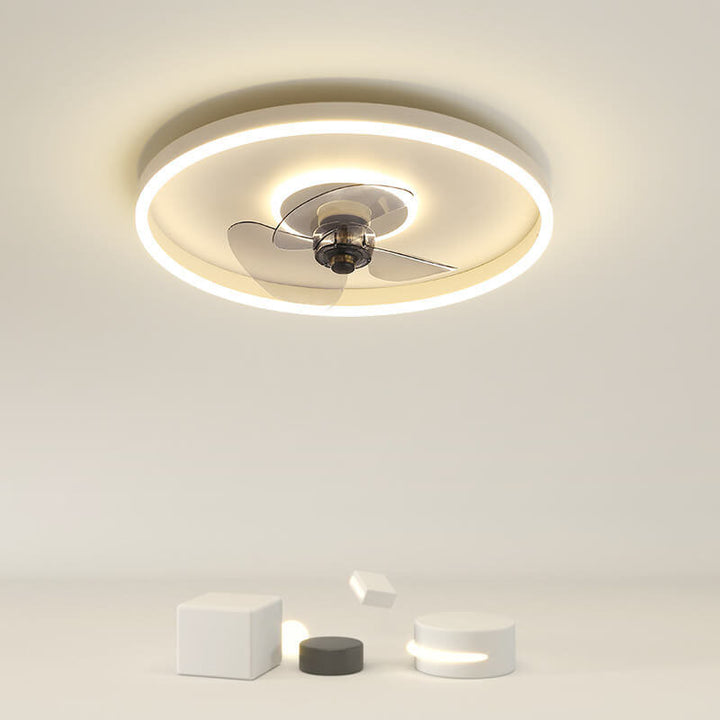 Contemporary Nordic Round Iron Silicone Aluminum Invisible LED Flush Mount Ceiling Fan Light For Living Room &amp; Bedroom