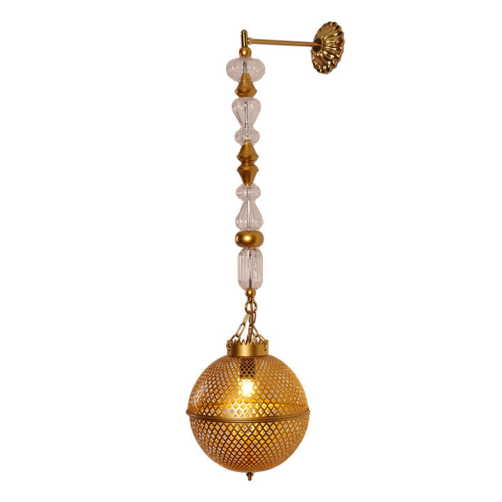 Lampe murale à une lumière avec abat-jour en verre squelettisé en fer vintage traditionnel pour chambre à coucher 