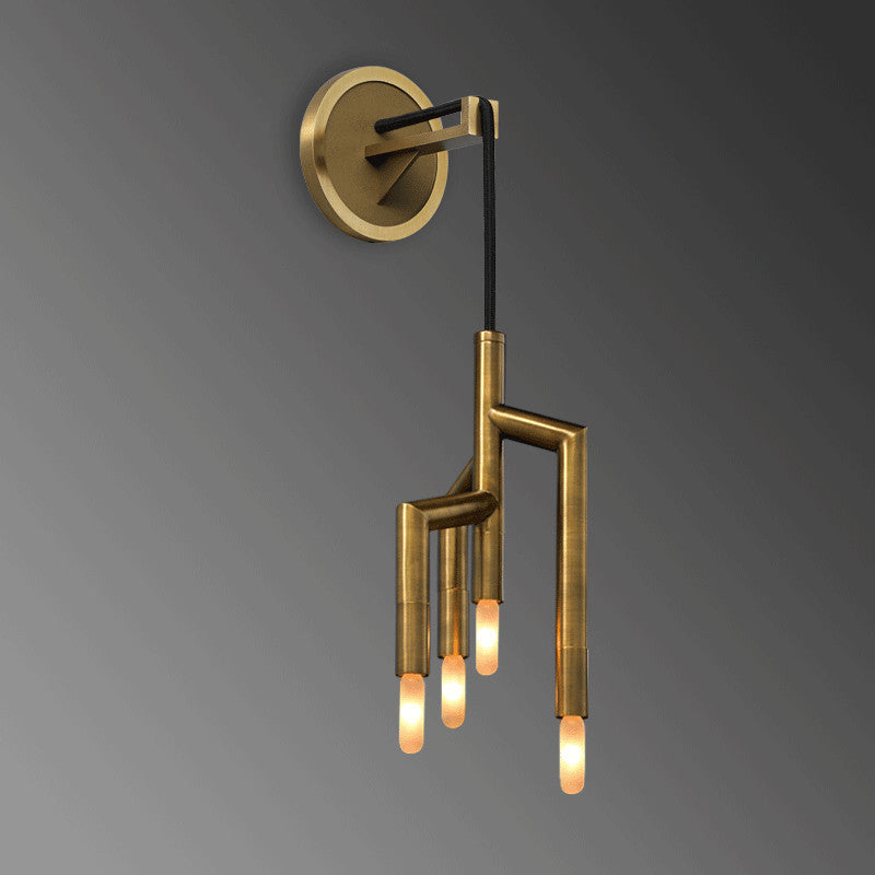 Lámpara de aplique de pared de 4 luces con colgante de tira de cobre industrial contemporánea para pasillo 