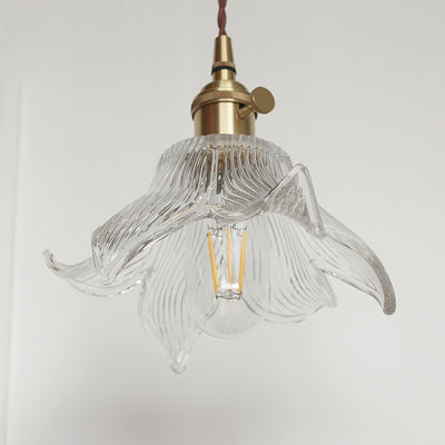 Zeitgenössische kreative florale Messingglas-Pendelleuchte mit 1 Licht für Wohnzimmer 