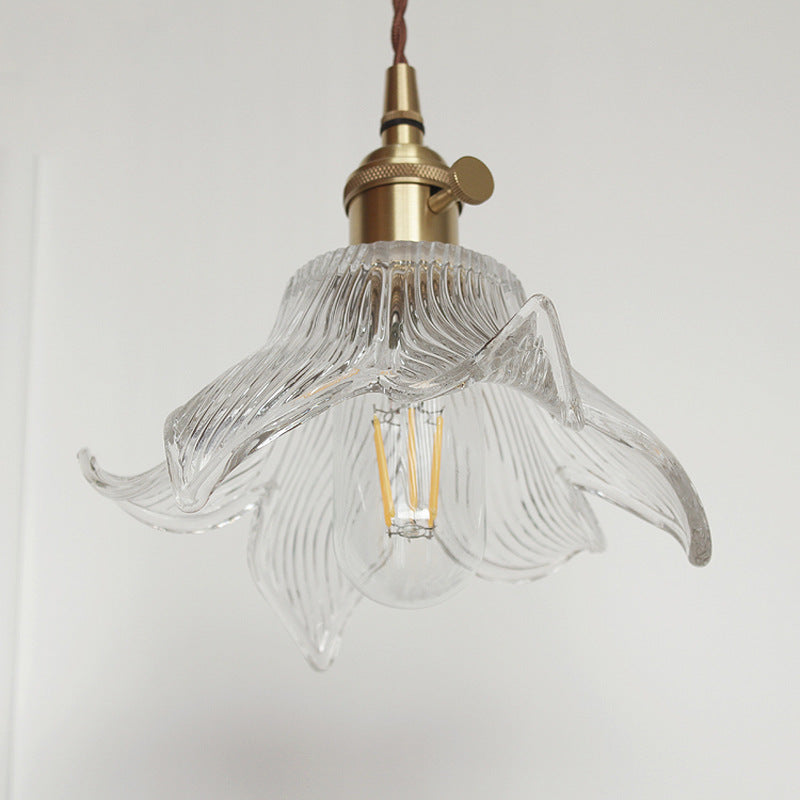 Zeitgenössische kreative florale Messingglas-Pendelleuchte mit 1 Licht für Wohnzimmer 