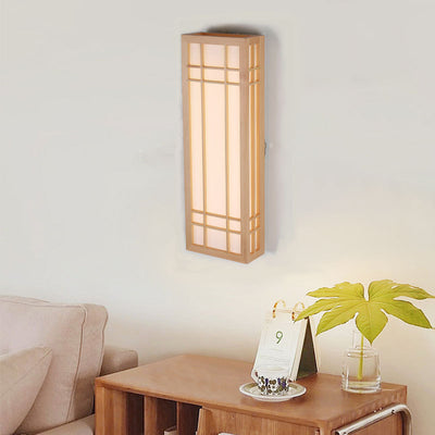 Traditional Japanese Rectangle Solid Wood Acrylic LED Wall Sconce Lamp For Bedroom