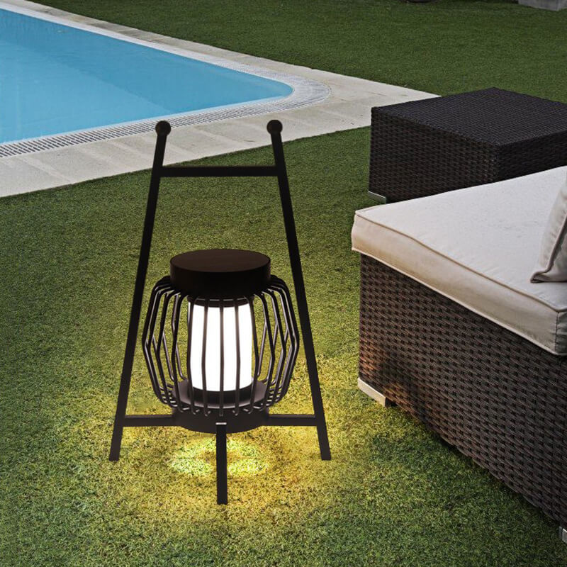 Luz de paisaje LED al aire libre con jaula de acero inoxidable simple y moderna solar 