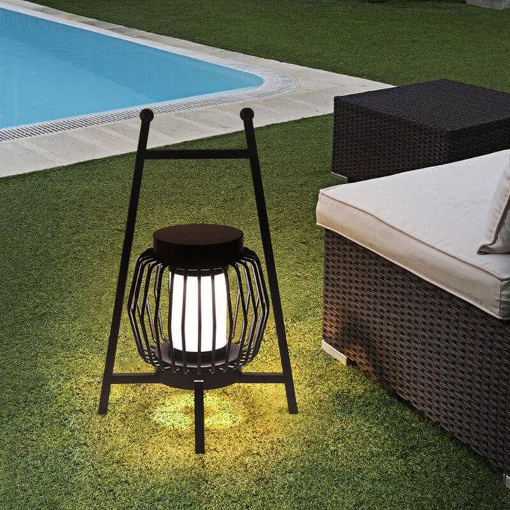 Luz de paisaje LED al aire libre con jaula de acero inoxidable simple y moderna solar 