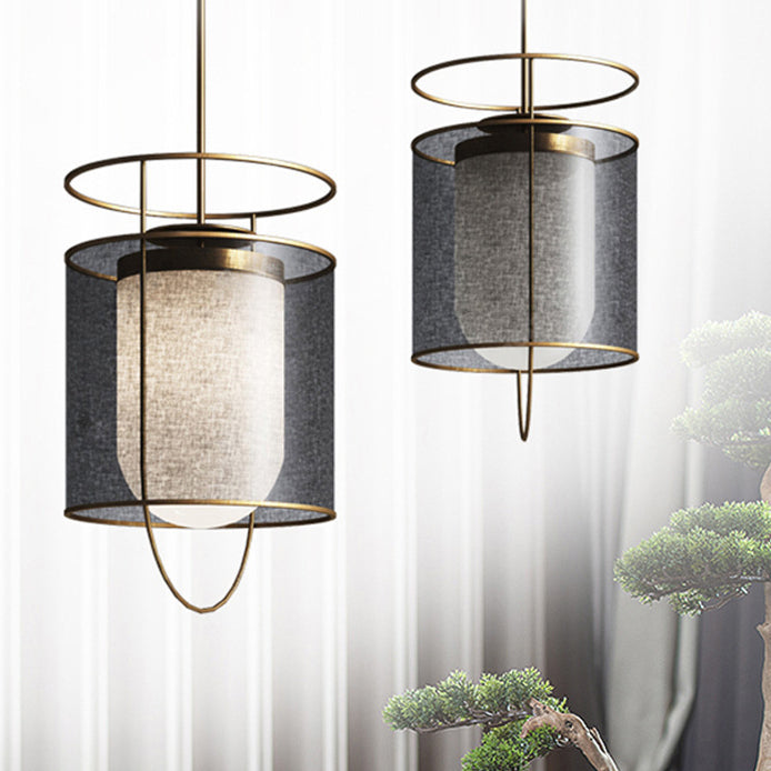Moderne minimalistische Zylinder Laterne Eisen PVC LED Pendelleuchte für Wohnzimmer 