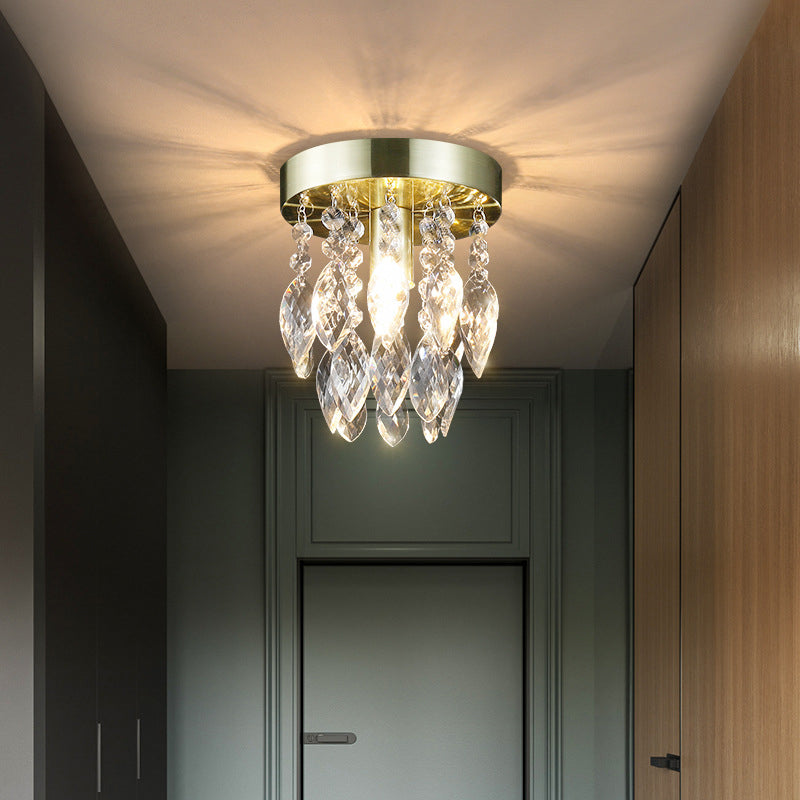 Lustre de plafond semi-encastré à 1 lumière avec carillon éolien en cristal et métal contemporain de luxe pour salon 
