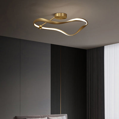 Moderne minimalistische Welle Runde Vollkupfer Acryl LED Semi-Flush Mount Deckenleuchte für Schlafzimmer 