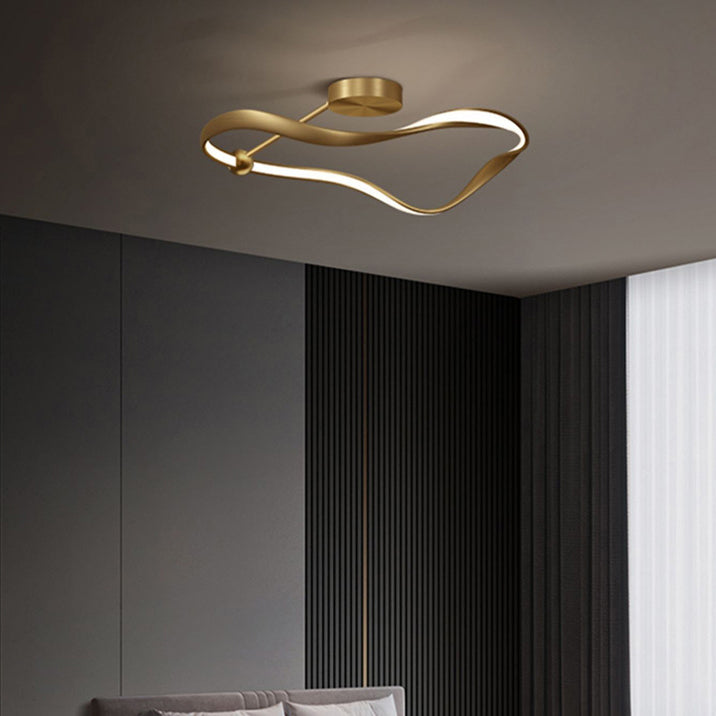 Moderne minimalistische Welle Runde Vollkupfer Acryl LED Semi-Flush Mount Deckenleuchte für Schlafzimmer 