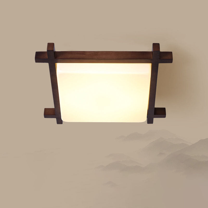 Traditionelle chinesische quadratische hölzerne Acryl-LED-Unterputz-Deckenleuchte für Schlafzimmer 