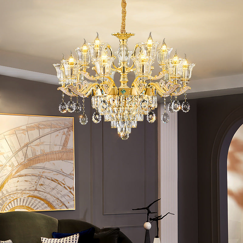 Zeitgenössischer Luxus-Zweigglas-Zink-Kronleuchter mit 6/8/10/15 Lichtern für Wohnzimmer 