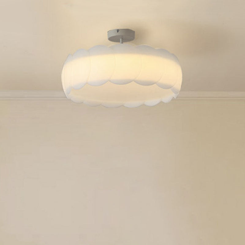 Modern Minimalist Round Flower Hardware PE LED Semi-Flush Mount Ceiling Light For Bedroom