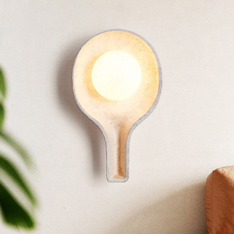 Applique murale 1 lumière avec abat-jour en forme de cuillère texture papier fait main en bois rétro Wabi-Sabi 