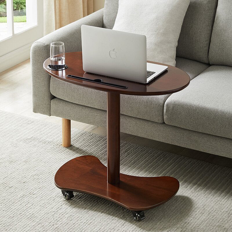 Table basse ovale minimaliste moderne en bois massif et plastique à 4 roues pour salon 
