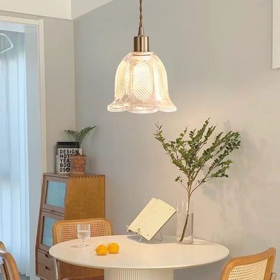 Zeitgenössische Luxus-Antik Messing Blume Glas Design 1-Licht Pendelleuchte für Wohnzimmer 