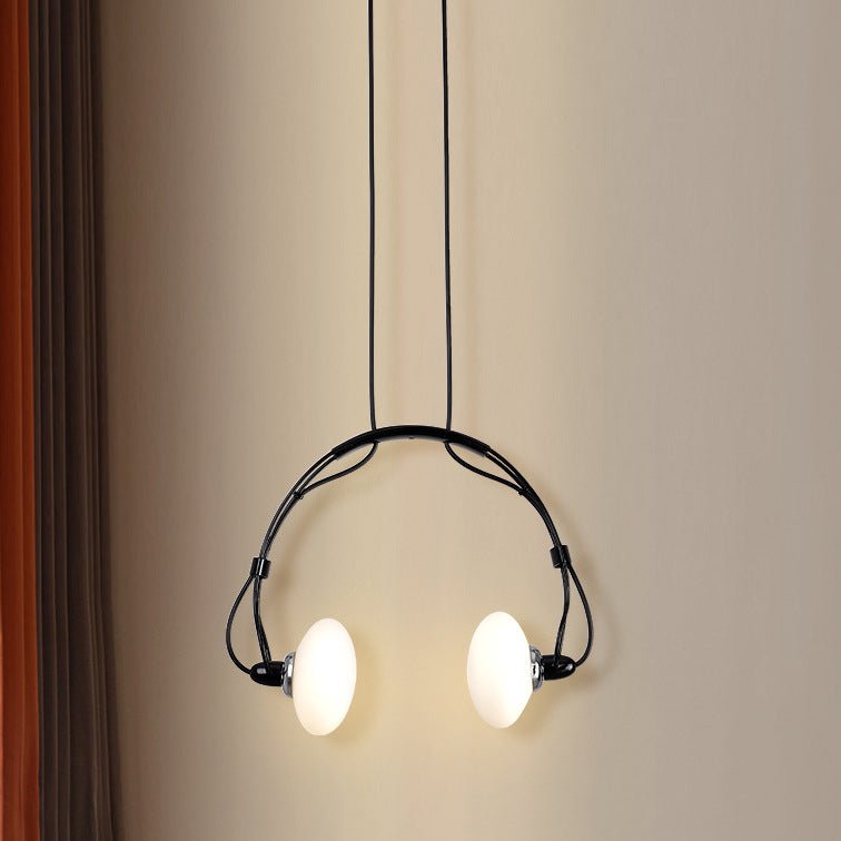 Lámpara de araña contemporánea con pantalla de vidrio de hierro y auriculares creativos de 2 luces para sala de estar 