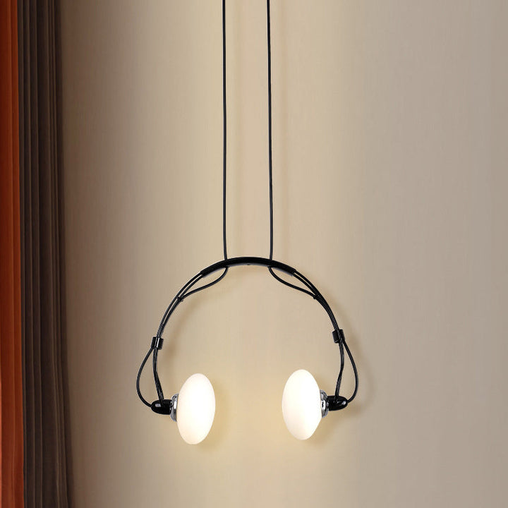Lámpara de araña contemporánea con pantalla de vidrio de hierro y auriculares creativos de 2 luces para sala de estar 