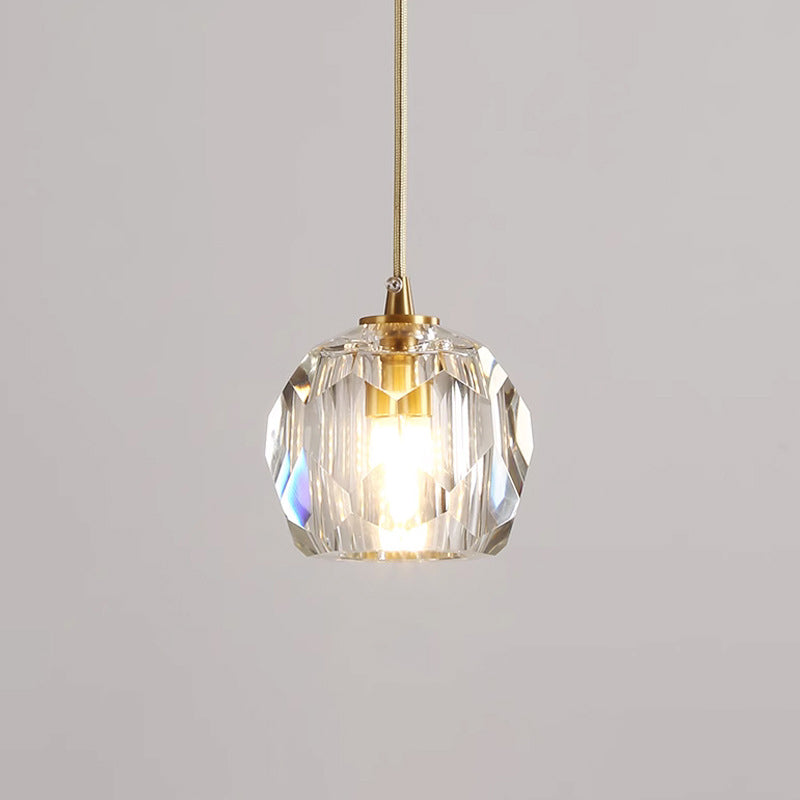 Moderne Luxe Radiant Clear Crystal Ball Copper Suspension Luminaire 1 Lumière Pour Salon 