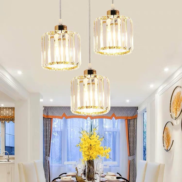 Lámpara colgante de tarro cilíndrico con 3 luces de cristal texturizado 
