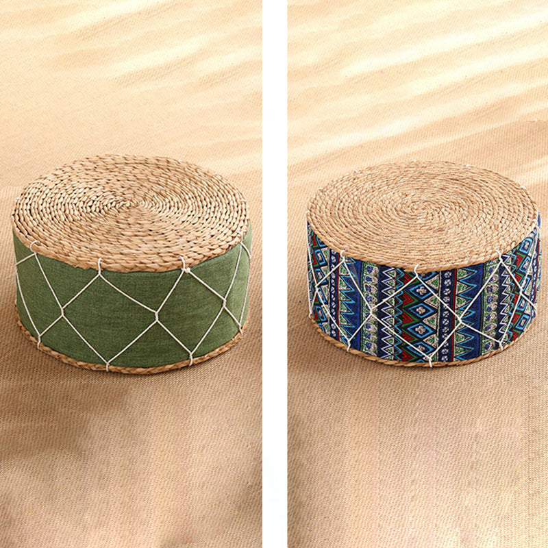 Contemporary Creative Round Cattail Fabric Low Stool For Living Room