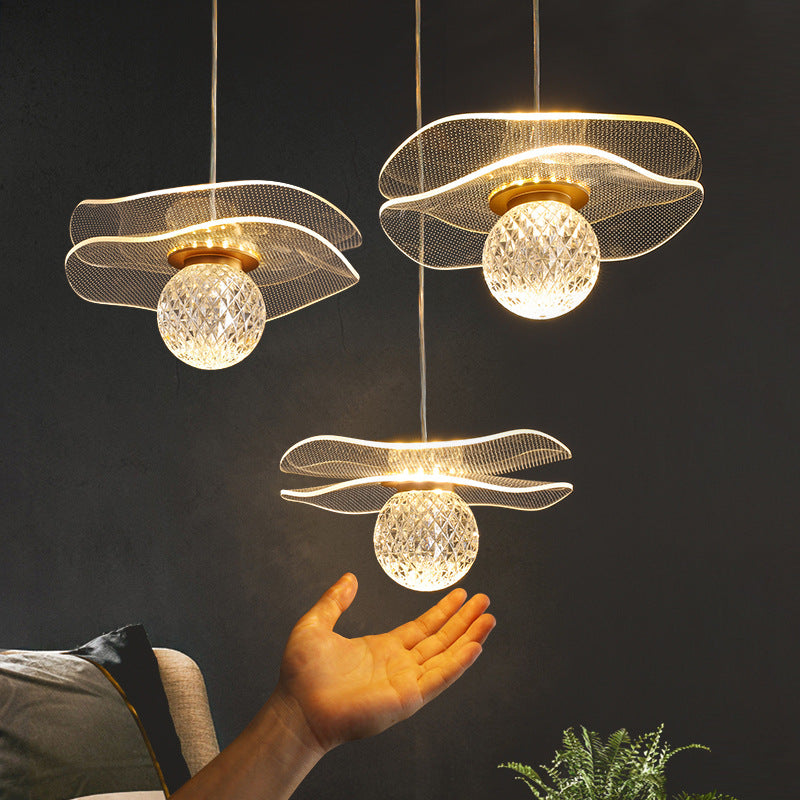 Suspension LED de chambre avec abat-jour sphérique en acrylique à volants de luxe contemporain 
