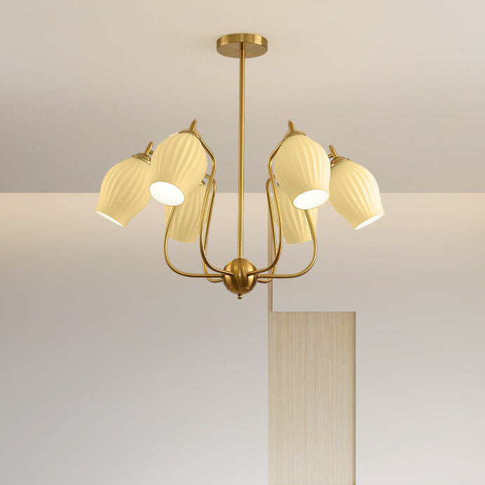 Traditioneller französischer Kronleuchter aus Eisen, Kupfer und Keramik mit Blumenglocke, gestreift, 4/6/8 Lichter für Wohnzimmer 