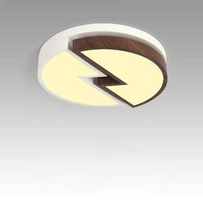Zeitgenössische nordische runde Holzmaserung Blitz Eisen Acryl LED Unterputz Deckenleuchte für Schlafzimmer 