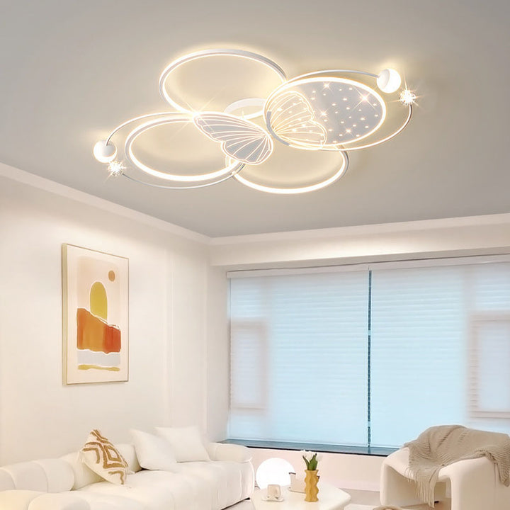 Moderne kreative LED-Deckenleuchte aus Acryl, Aluminium und Eisen in Schmetterlingsform für das Schlafzimmer 