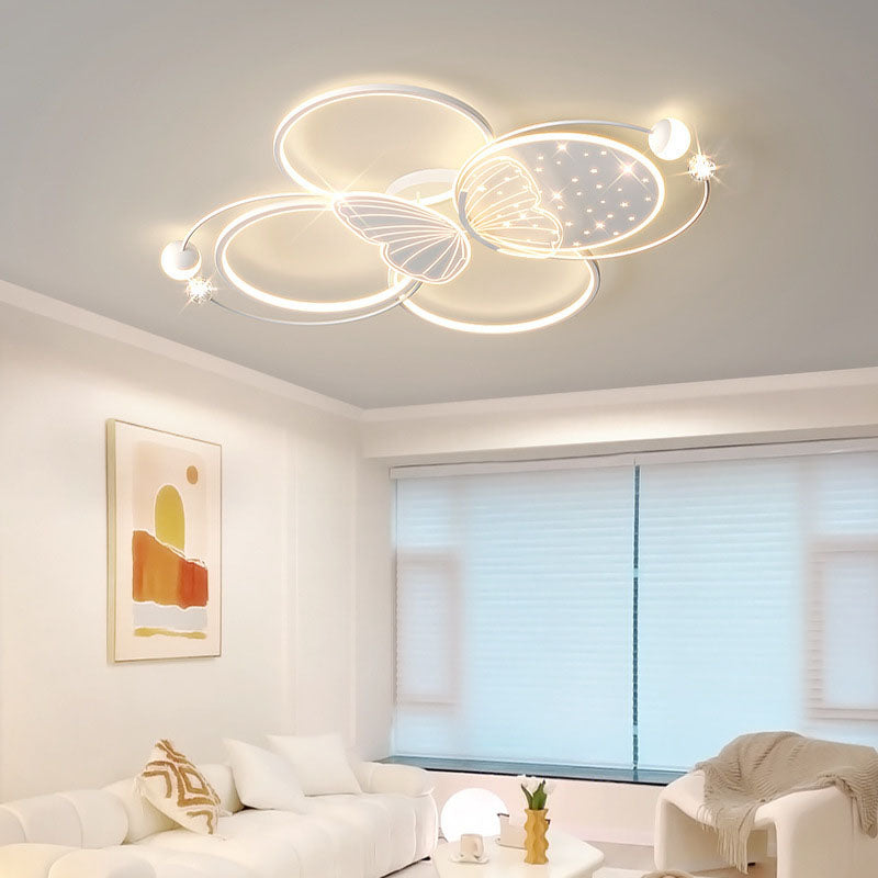 Luz de techo LED empotrada de hierro acrílico creativa contemporánea con mariposa para dormitorio 