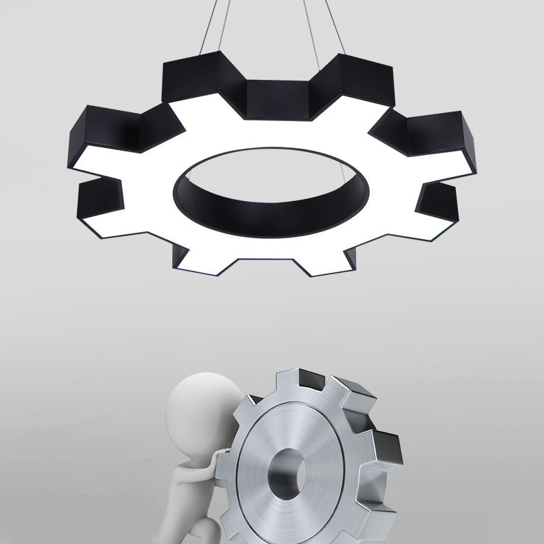 Lustre suspendu à LED avec abat-jour en acrylique et engrenage en fer créatif contemporain pour salle de divertissement 