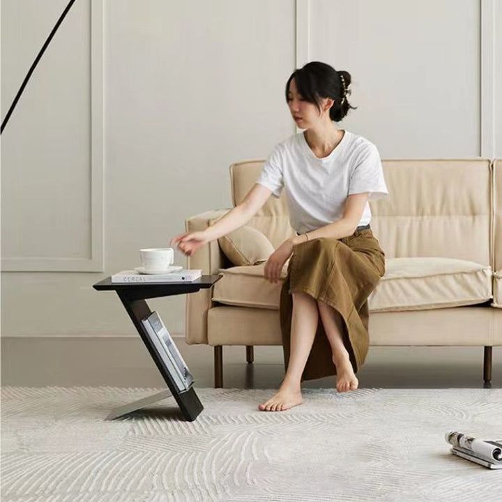 Modern Minimalist Rectangle Z-Shape Stainless Steel Ash Wood End Table For Living Room