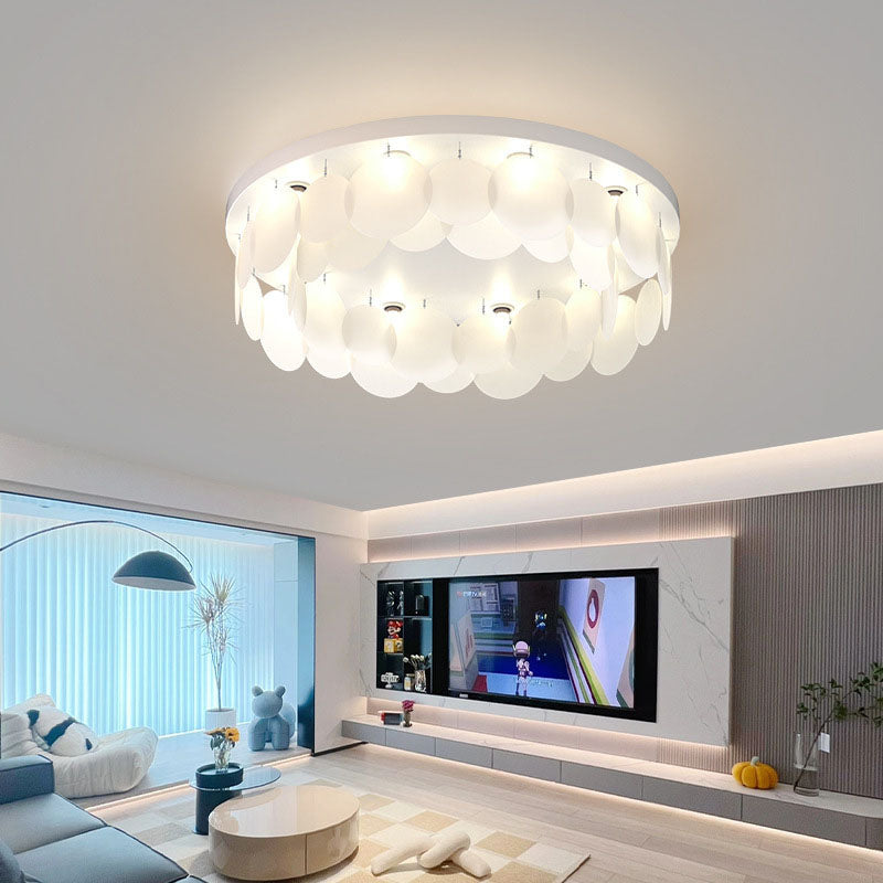 Modern Art Deco Iron PVC Round Piece 6/10 Light Flush Mount Ceiling Light For Bedroom