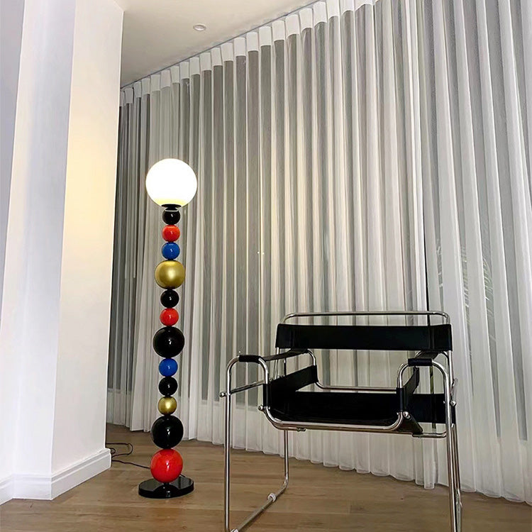 Lampe de sol contemporaine nordique à orbe multicouche en fer et verre à 1 lumière pour salon 