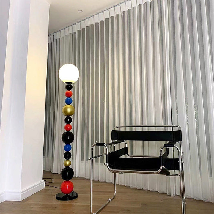 Lampe de sol contemporaine nordique à orbe multicouche en fer et verre à 1 lumière pour salon 