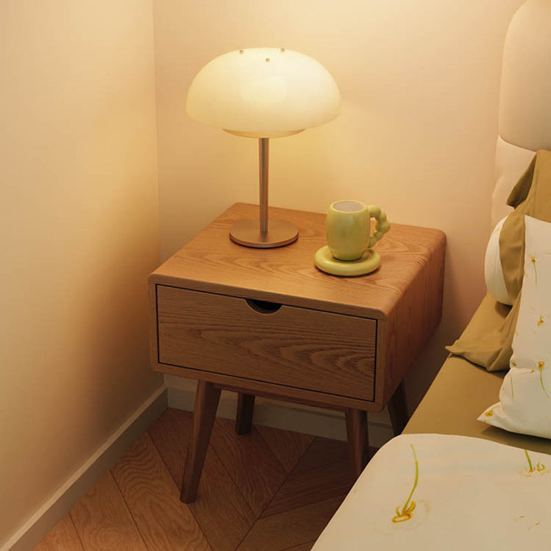 Mesita de noche moderna de simplicidad cuadrada cúbica rectangular de madera de caucho con 1/2 cajón para al lado de la cama 