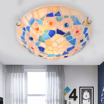 Zeitgenössische kreative runde Muschel Buntglas 2/3/4 Licht Unterputz Deckenleuchte für Wohnzimmer 