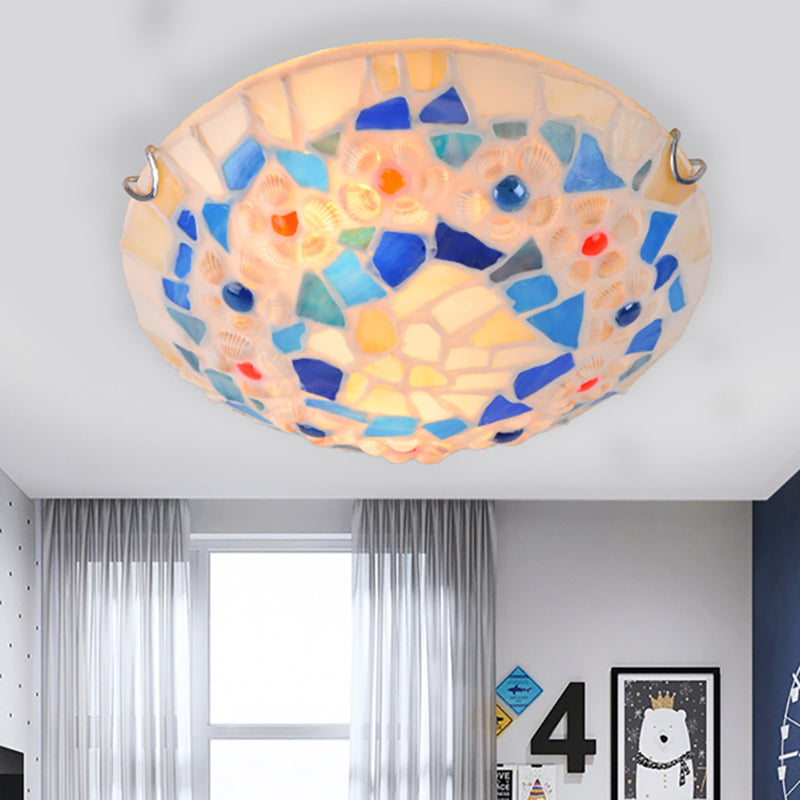 Zeitgenössische kreative runde Muschel Buntglas 2/3/4 Licht Unterputz Deckenleuchte für Wohnzimmer 