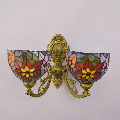 Retro Tiffany Creative Chrysanthemum Pattern Stained Glass 2-Light Wall Sconce Lamp