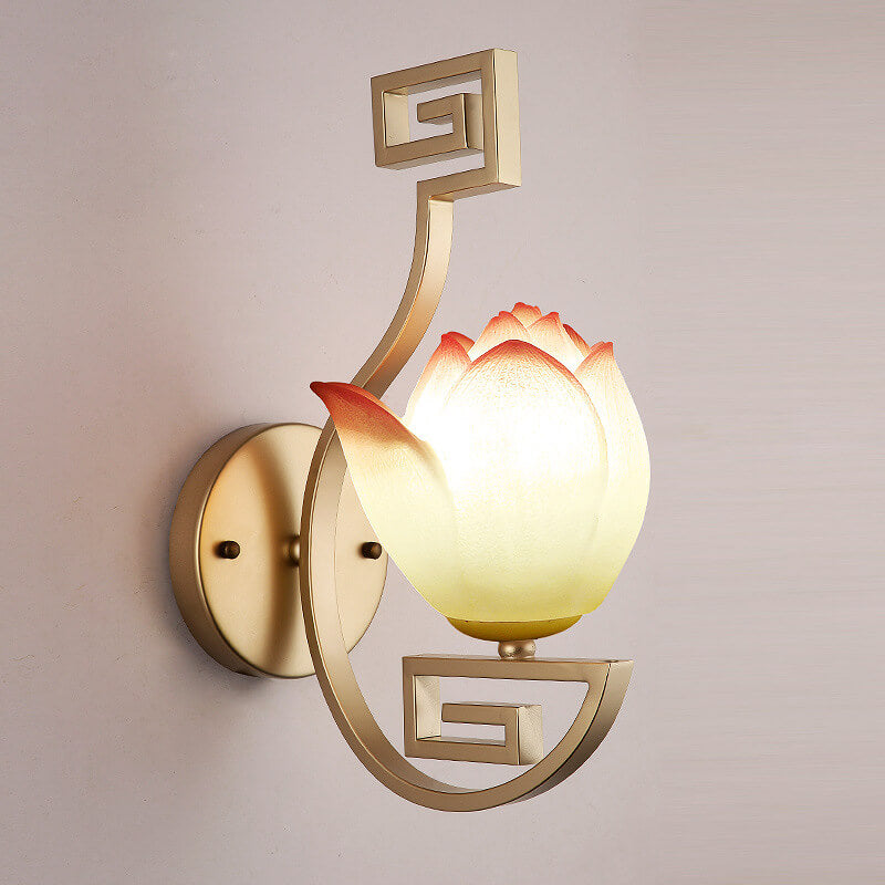 Chinese Retro Wrought Iron Lotus Shape 1-Light Wall Sconce Lamp