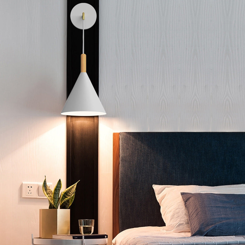 Moderna Minimalista Cilindro Mesa Redonda Base de Disco Hierro Roble Lámpara Aplique de Pared de 1 Luz Para Dormitorio 