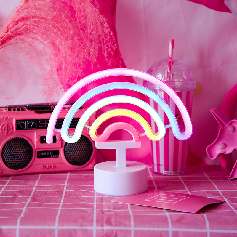 Lampe de table LED en acrylique plastique licorne arc-en-ciel créative contemporaine pour chambre 