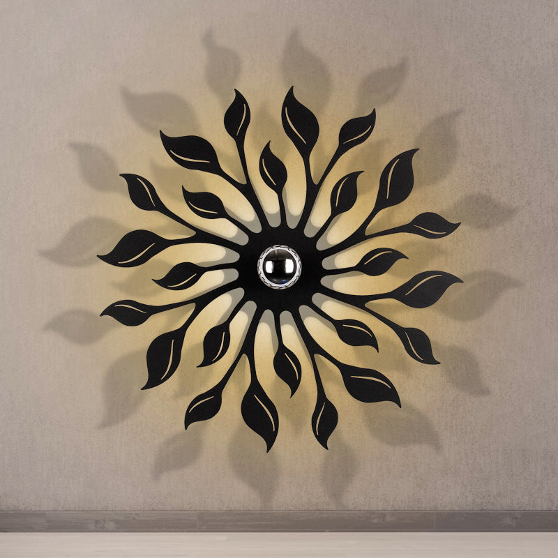 Applique murale contemporaine créative en fer à une lumière avec feuille ronde pour salon 