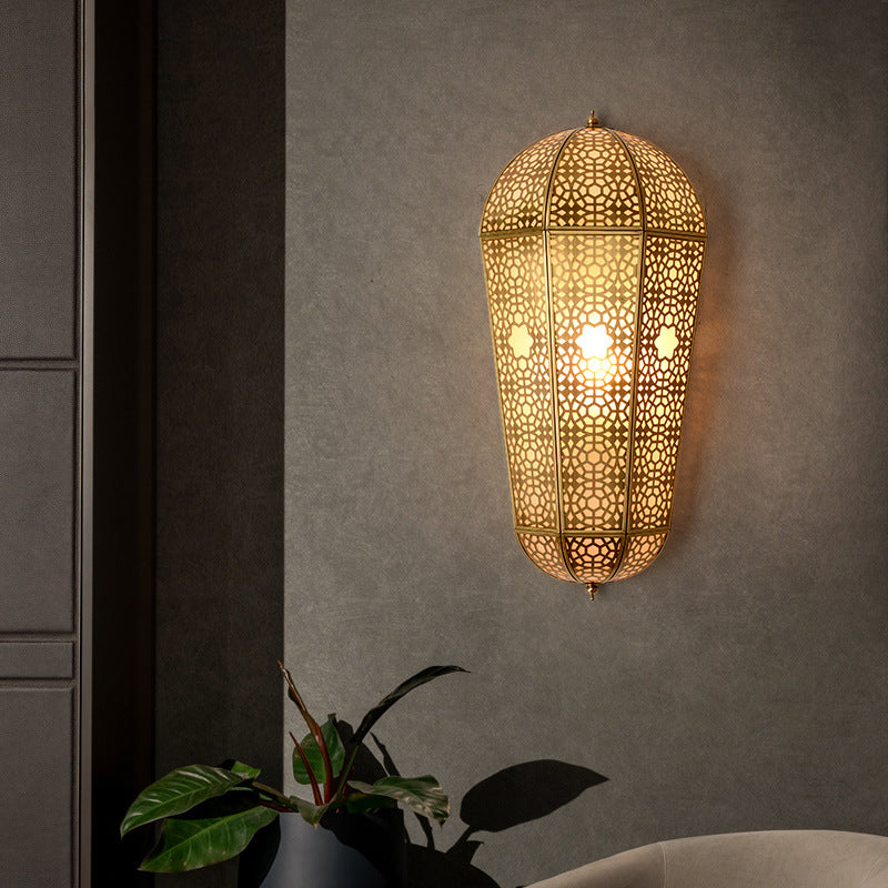 Traditional European Full Copper Hollow Out Semi-cone Shade PVC 1-Light Wall Sconce Lamp For Living Room