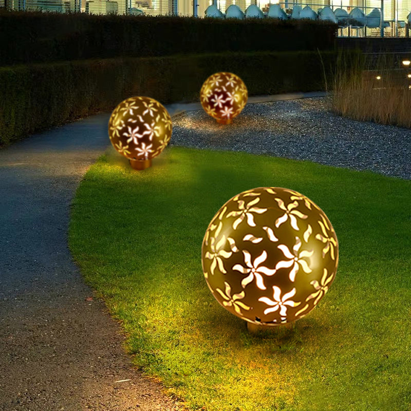 Lumière de paysage de pelouse contemporaine industrielle solaire en acier inoxydable sculpté en forme de sphère à 1 lumière pour patio extérieur 